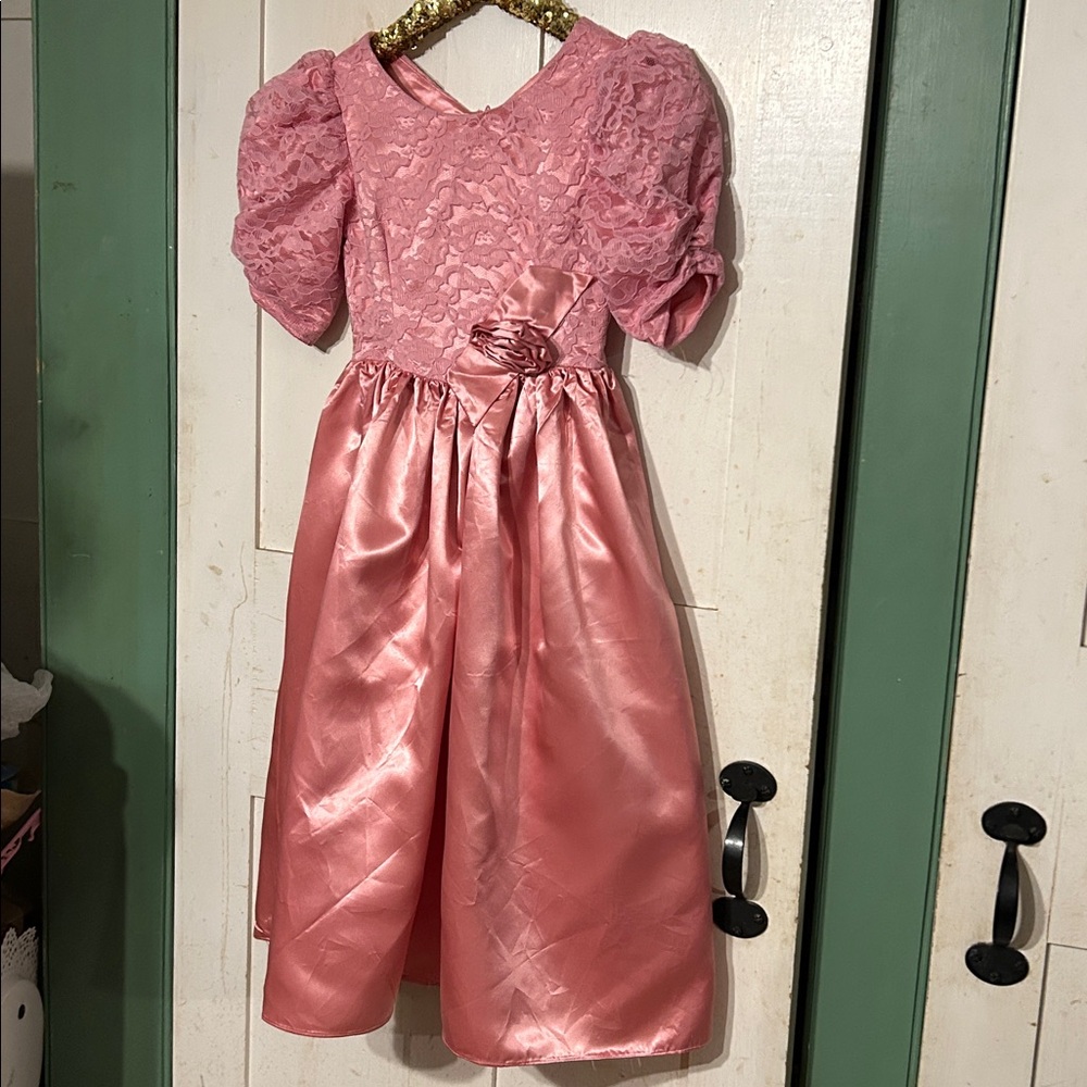Vintage 80-90s Y2K Handmade Dress Pink Satin & Lace Party Wedding
